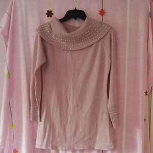 Elegant Women's Sweater with Embellished Cowl Neck